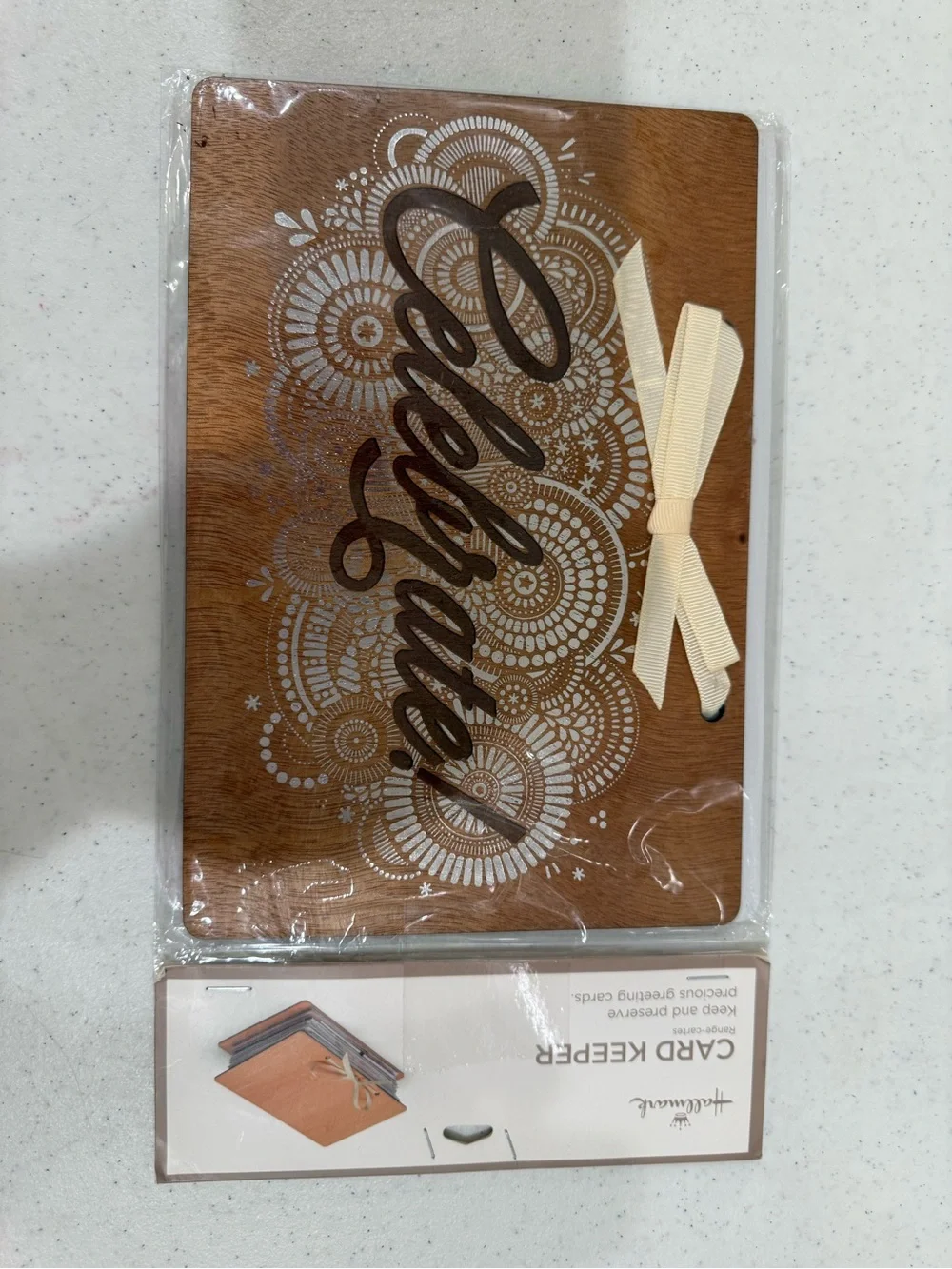 NEW Hallmark “ Celebrate “ Etched Card Keeper w/ Satin Ribbon